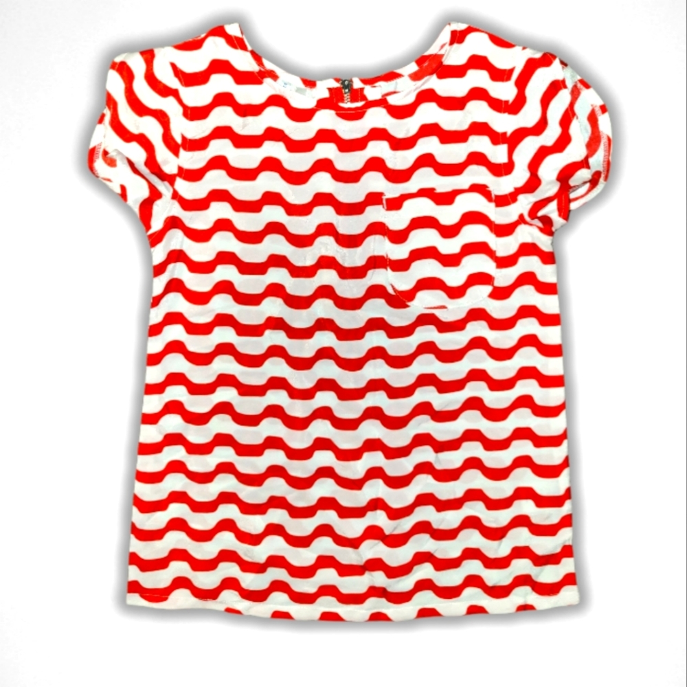 NWOT Ruffled Short Sleeve Red & White Blouse Size M